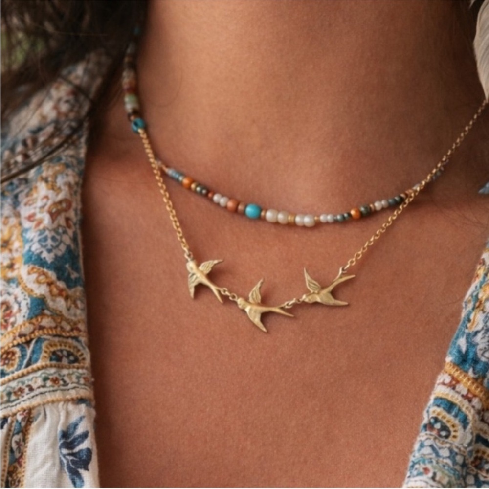 New! Three Little Birds Gold Sparrow Necklace (1070)